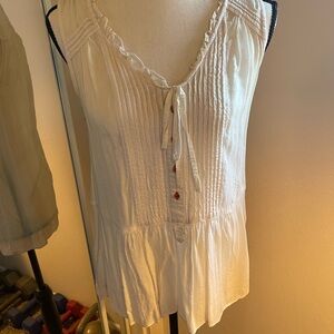 HOLDING HORSES Ivory Sleeveless Cotton Blouse with Tie Front